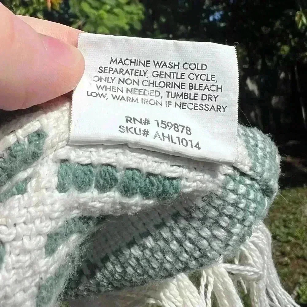 ASHTON WOODS GREEN MULTI THROW BLANKET 100% COTTON 50” x 60” INDIA boho style - Picture 8 of 8